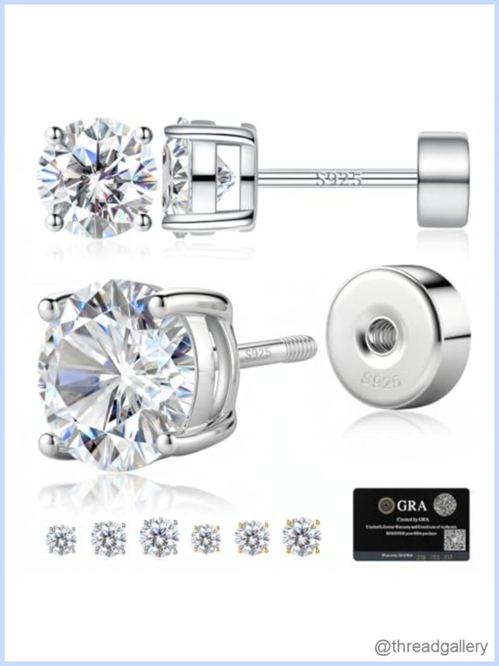Moissanite Flat Back Stud Earrings S925 Sterling Silver White Gold Plated